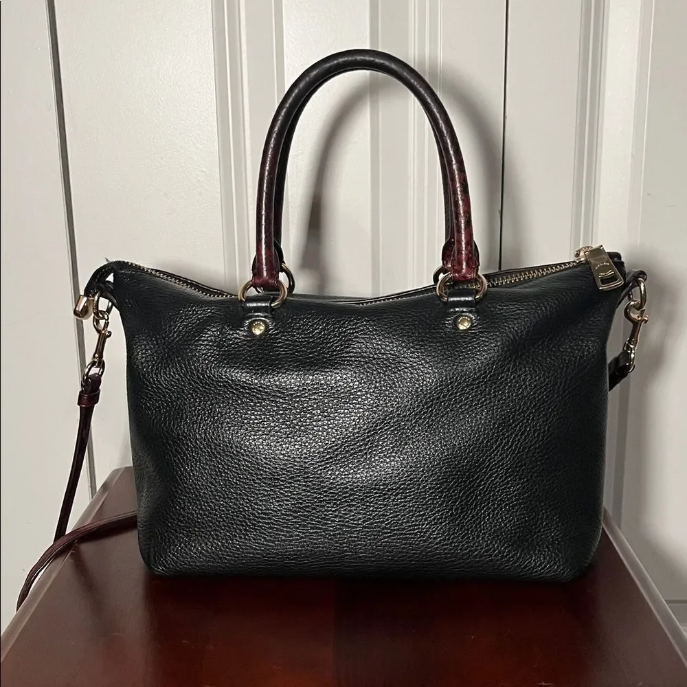 Coach Exotic Mini Emma Satchel Top Handle Python Accent Black Brown Leather Bag